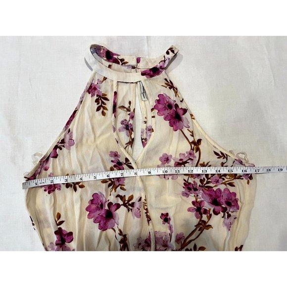 American Eagle Women Halter Neck Romper Floral Cherry Blossom Key Hole Pink SZ S - Picture 6 of 12
